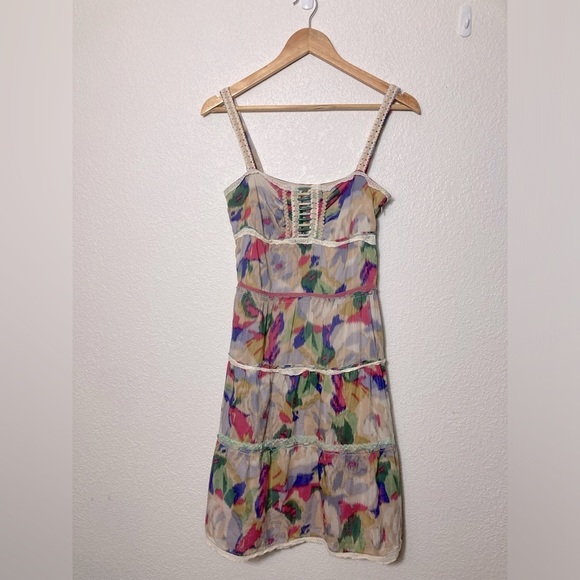 Cynthia Cynthia Steffe watercolor abstract artsy beaded dress shoulder strap 6 - Picture 1 of 10